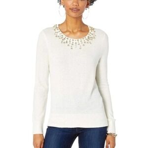 NWT Lilly Pulitzer Medium Odetta Sweater Coconut Wool Cashmere Blend Embellished